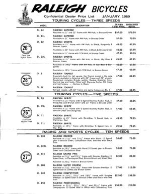 Raleigh 1969 Price List