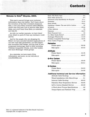 Klein 2003 Spec Manual