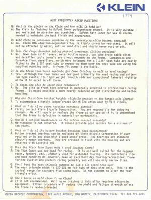 Klein 1979 Frequently Asked Questions