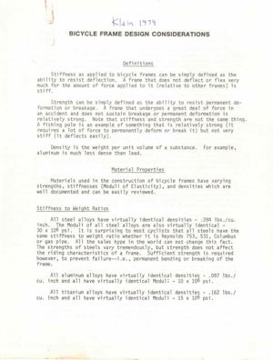 Klein 1979 Bicycle Frame Design Considerations