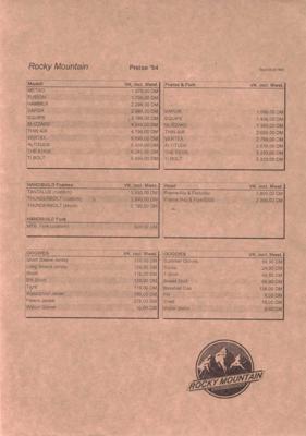 Rocky Mountain 1994 Price List (German edition)