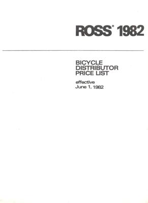 Ross 1982 Dealer Price List