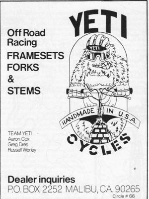 Yeti Cycles 1987 Magazine Ad